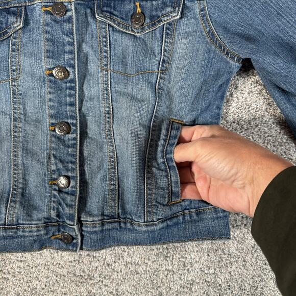 Old Navy Denim Jacket Girls XL 14 Blue Stretch Jean Trucker Button Front Pockets - Picture 6 of 12